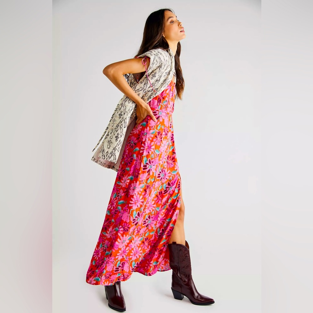 Free People Pink Fuchsia Floral Midi Dress
